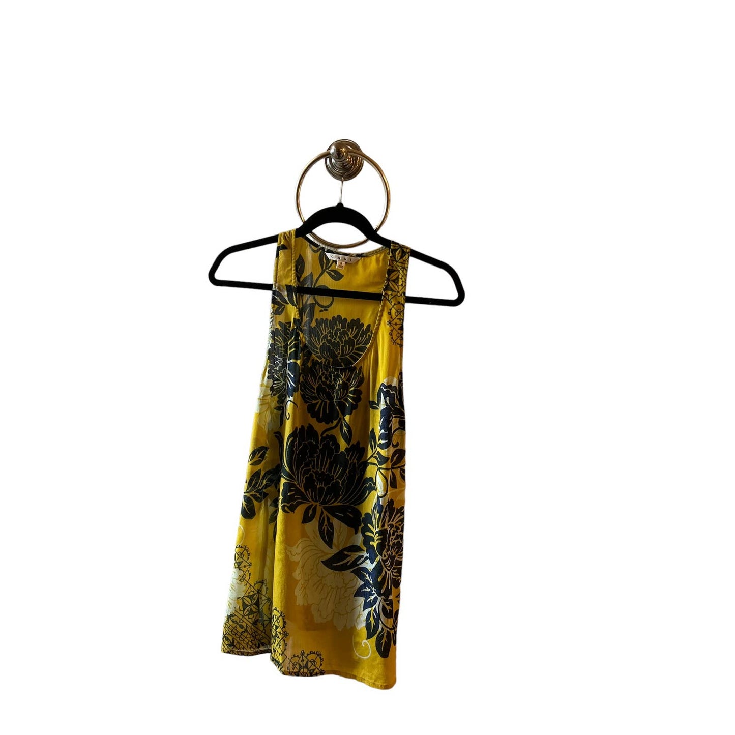 CAbi Size Small Yellow and Dark Blue Floral Tank top