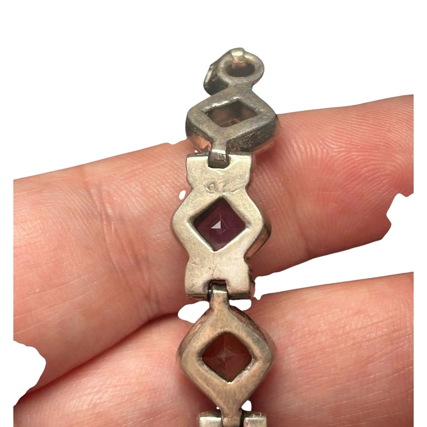 Vintage Mexican Sterling Silver Geometric Mystic Topaz Link Bracelet