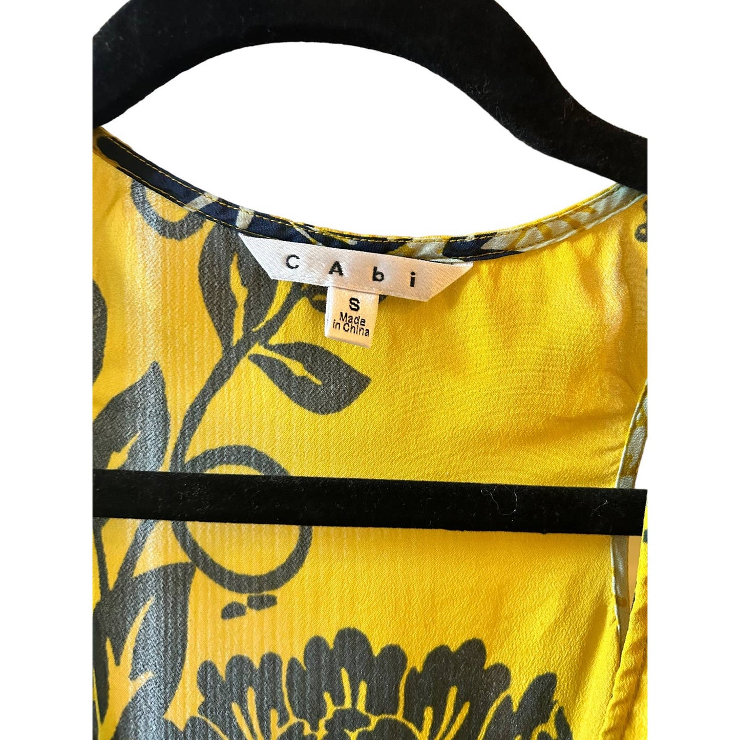 CAbi Size Small Yellow and Dark Blue Floral Tank top