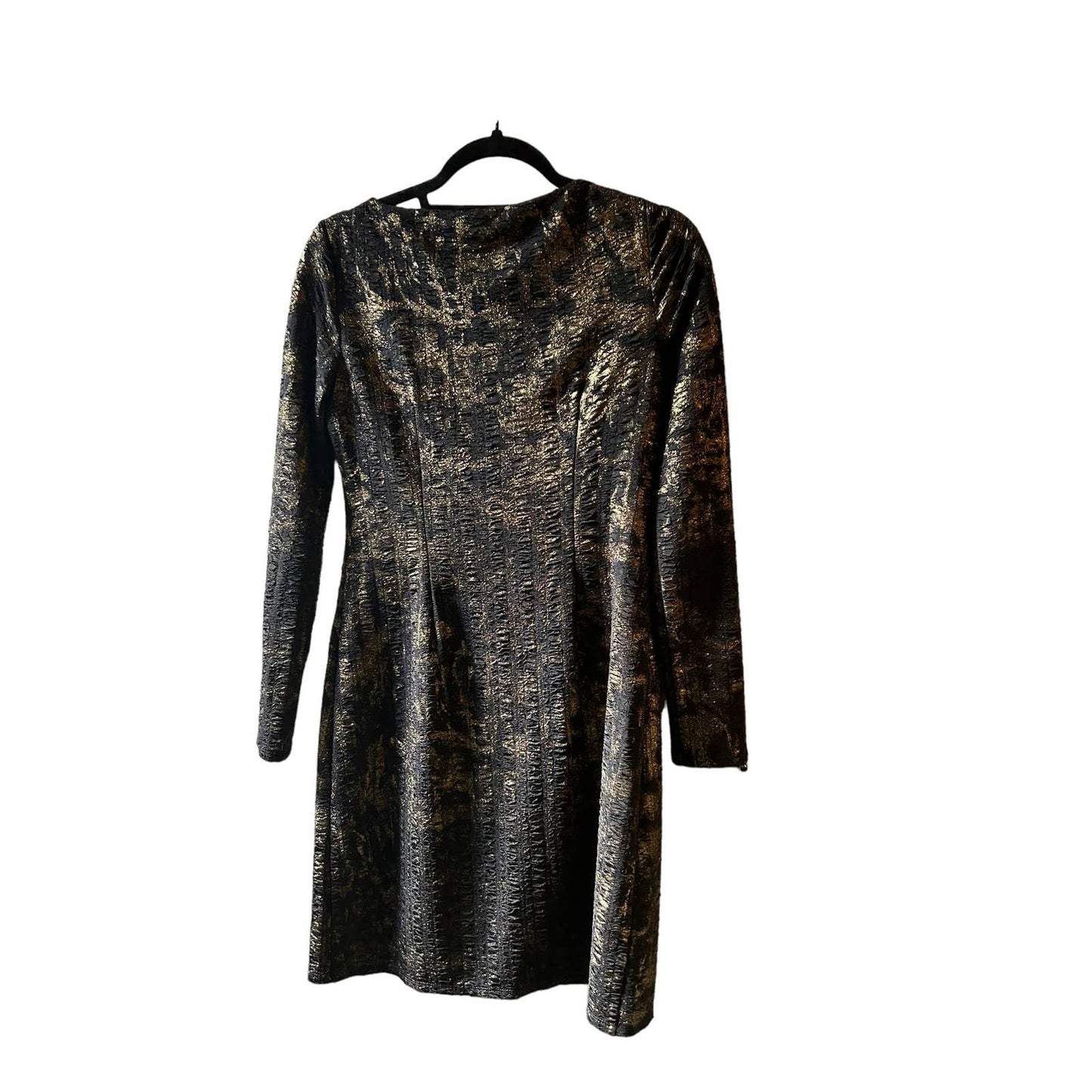 Nine West Size 2 Black and Gold Long Sleeved Dress