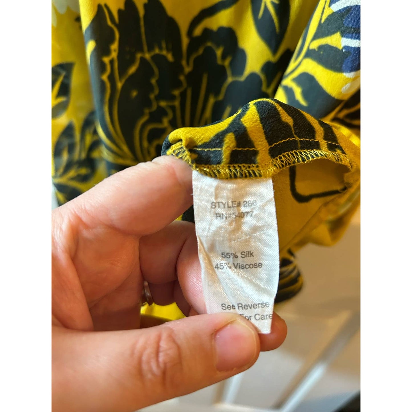 CAbi Size Small Yellow and Dark Blue Floral Tank top