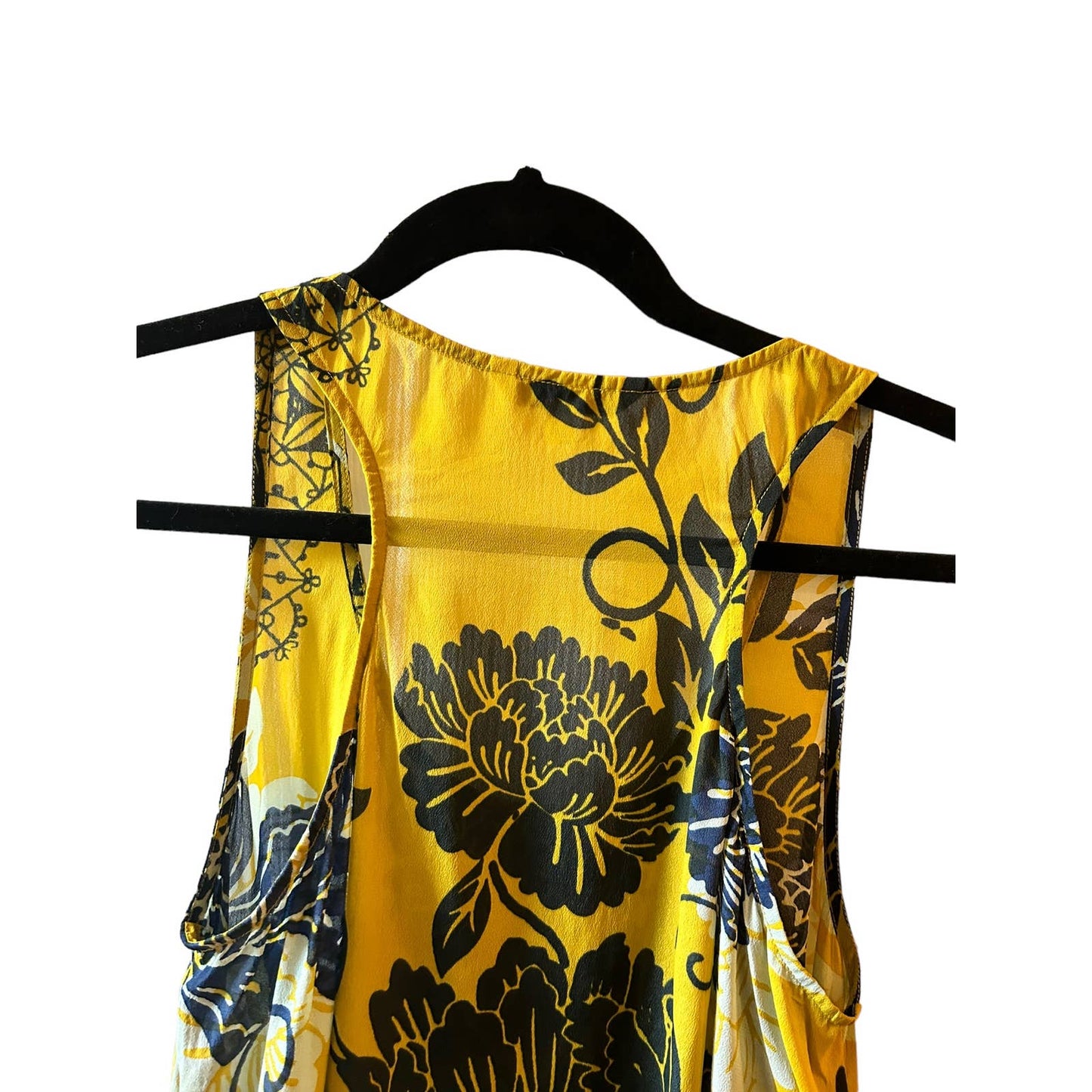 CAbi Size Small Yellow and Dark Blue Floral Tank top