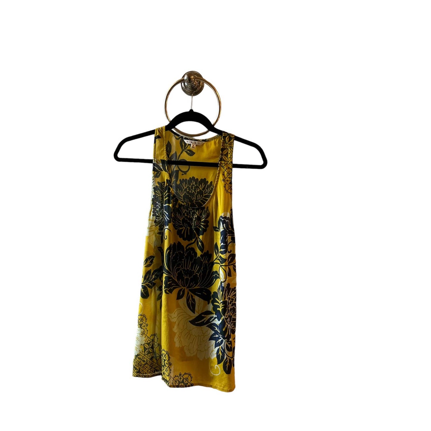 CAbi Size Small Yellow and Dark Blue Floral Tank top