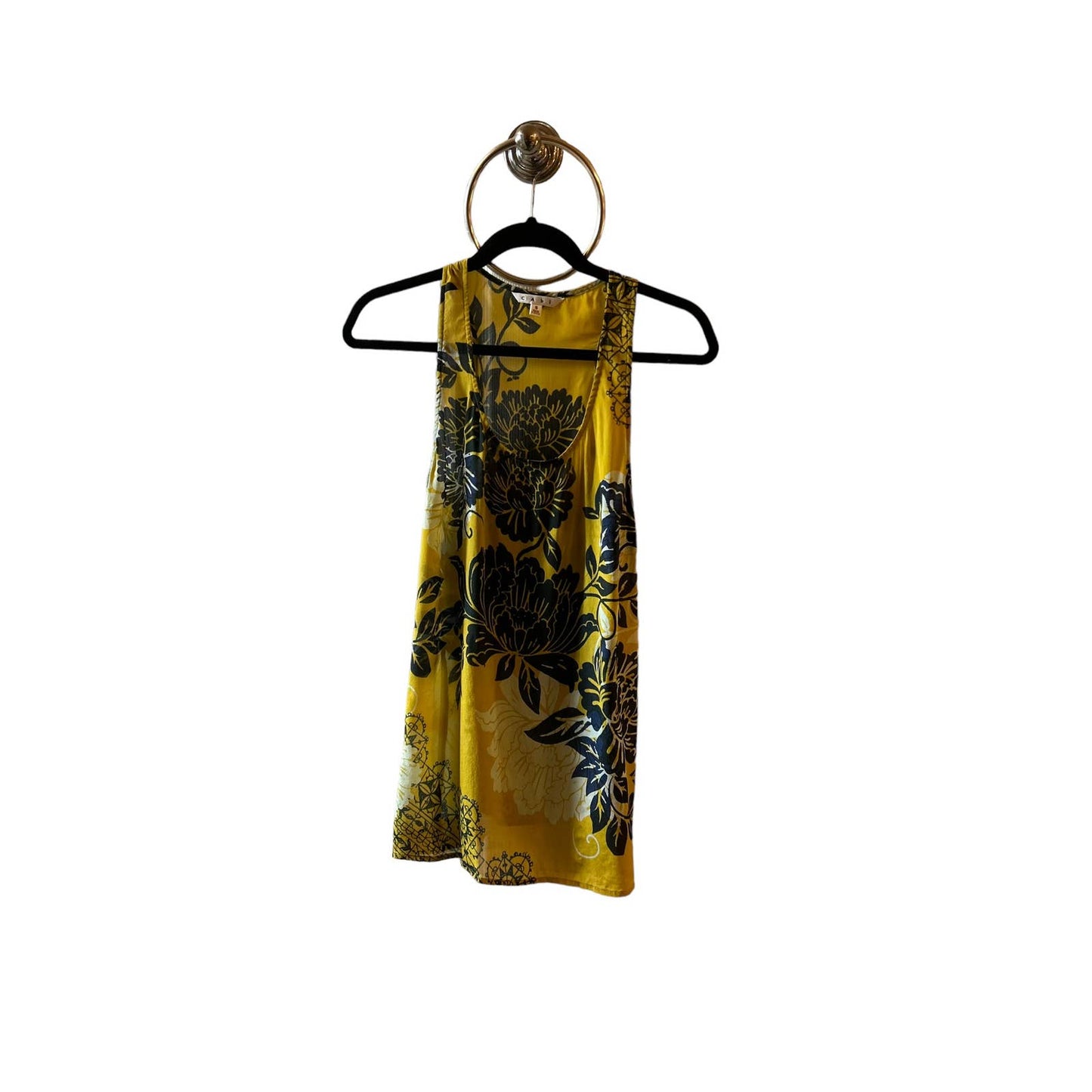 CAbi Size Small Yellow and Dark Blue Floral Tank top