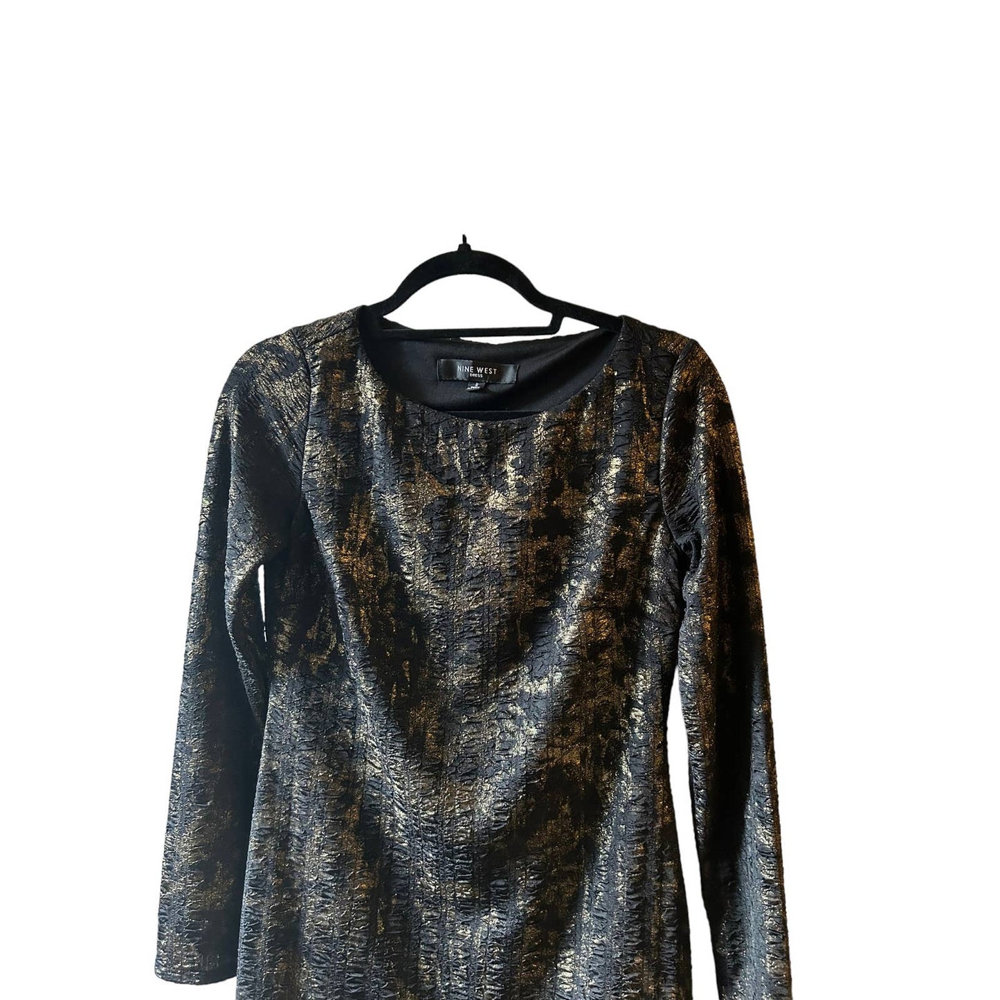 Nine West Size 2 Black and Gold Long Sleeved Dress