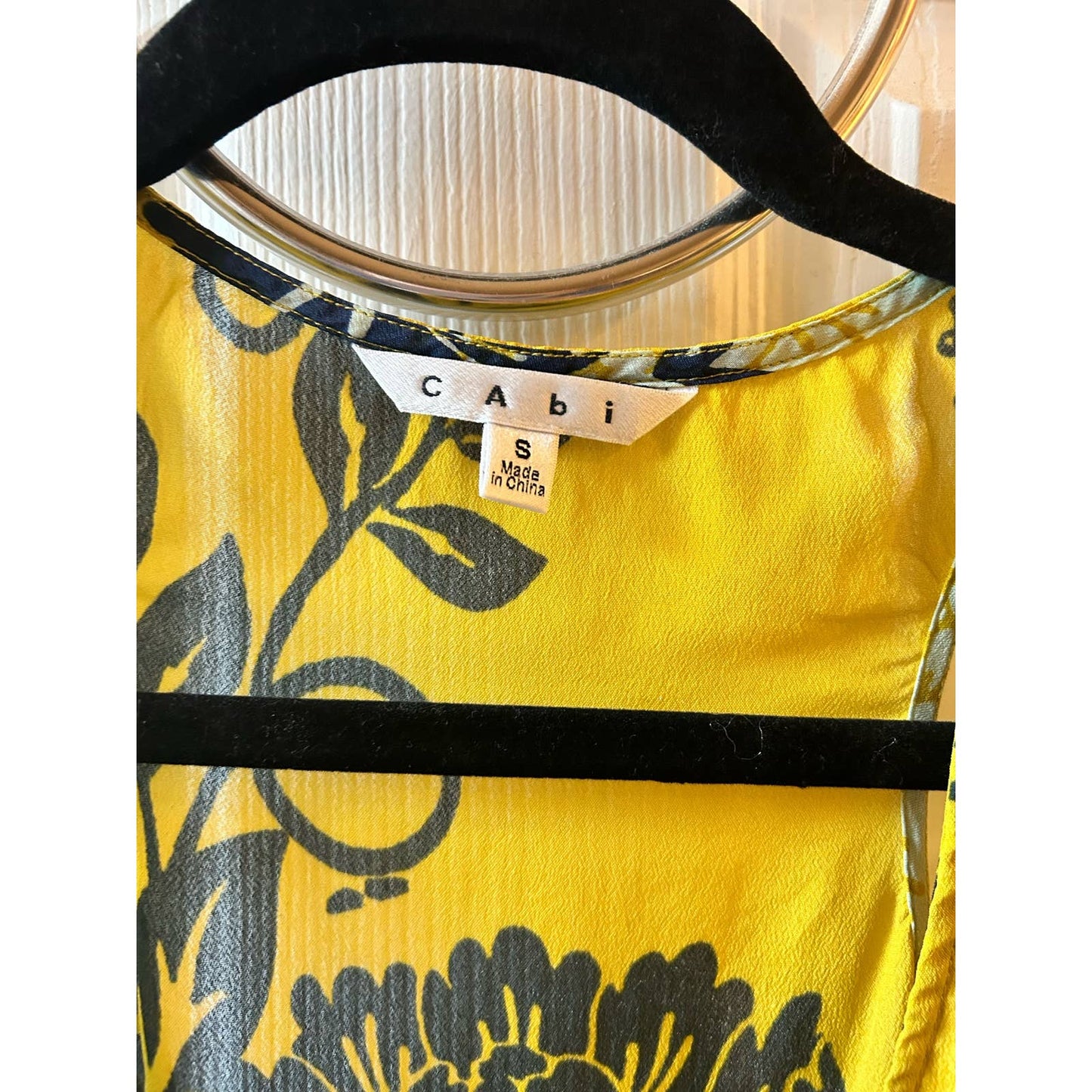 CAbi Size Small Yellow and Dark Blue Floral Tank top