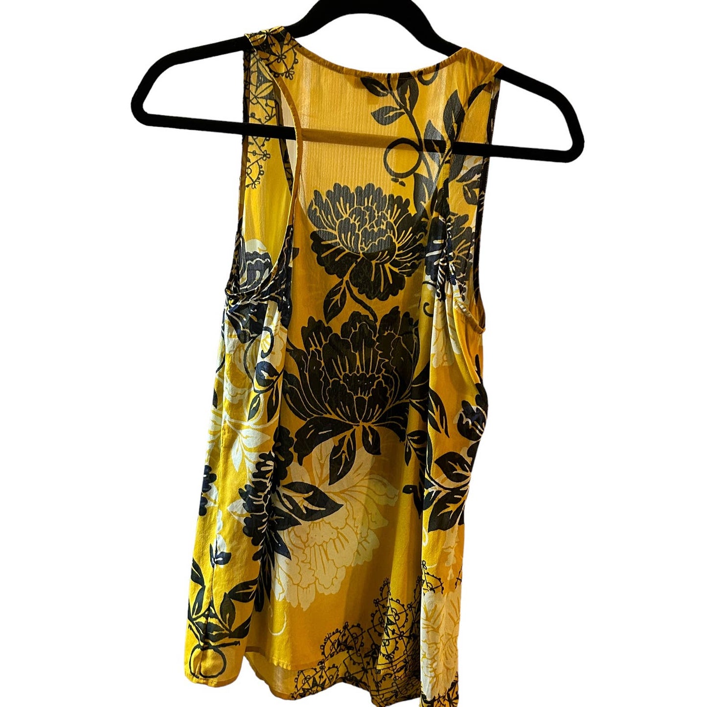 CAbi Size Small Yellow and Dark Blue Floral Tank top