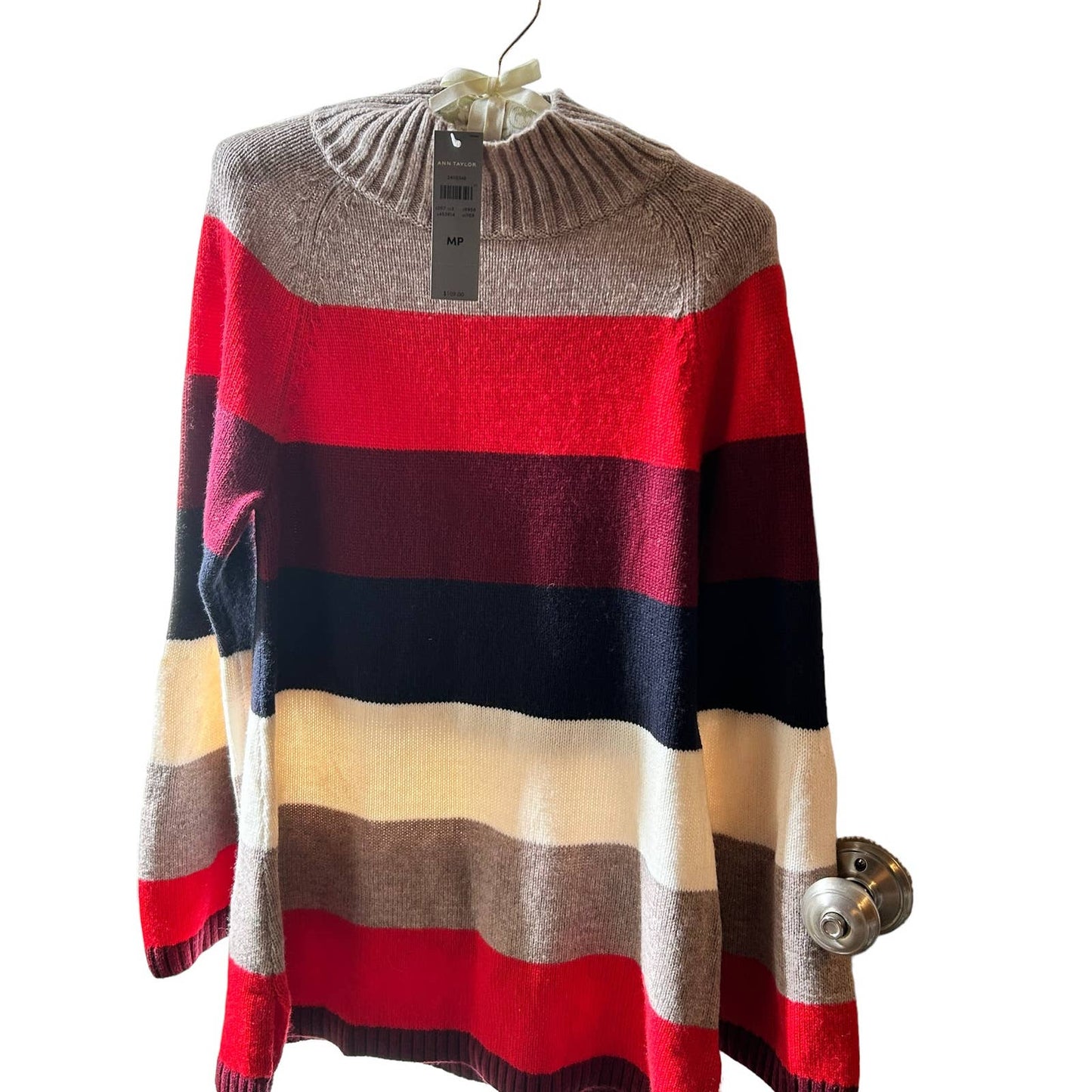 Ann Taylor Wool Blend Size Medium, Petite Stripe Blocked Sweater