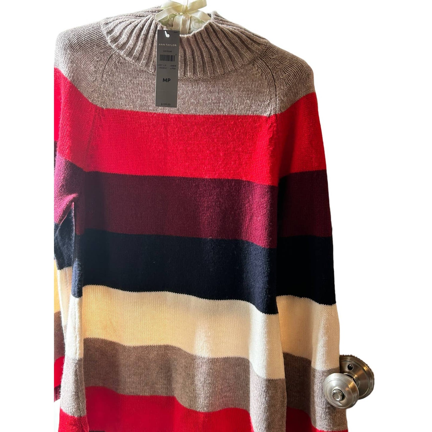 Ann Taylor Wool Blend Size Medium, Petite Stripe Blocked Sweater