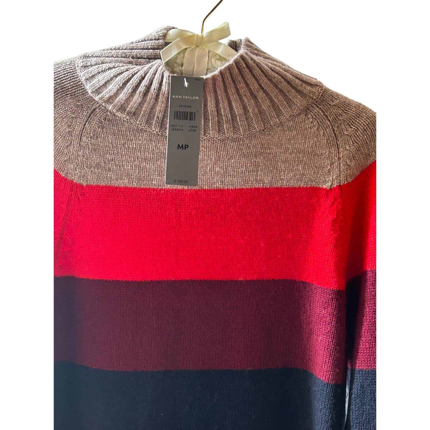 Ann Taylor Wool Blend Size Medium, Petite Stripe Blocked Sweater