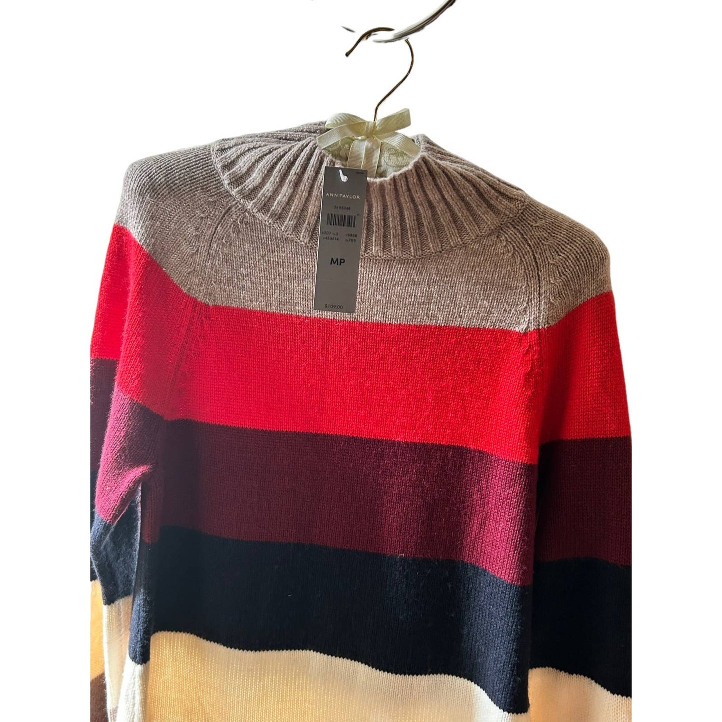 Ann Taylor Wool Blend Size Medium, Petite Stripe Blocked Sweater
