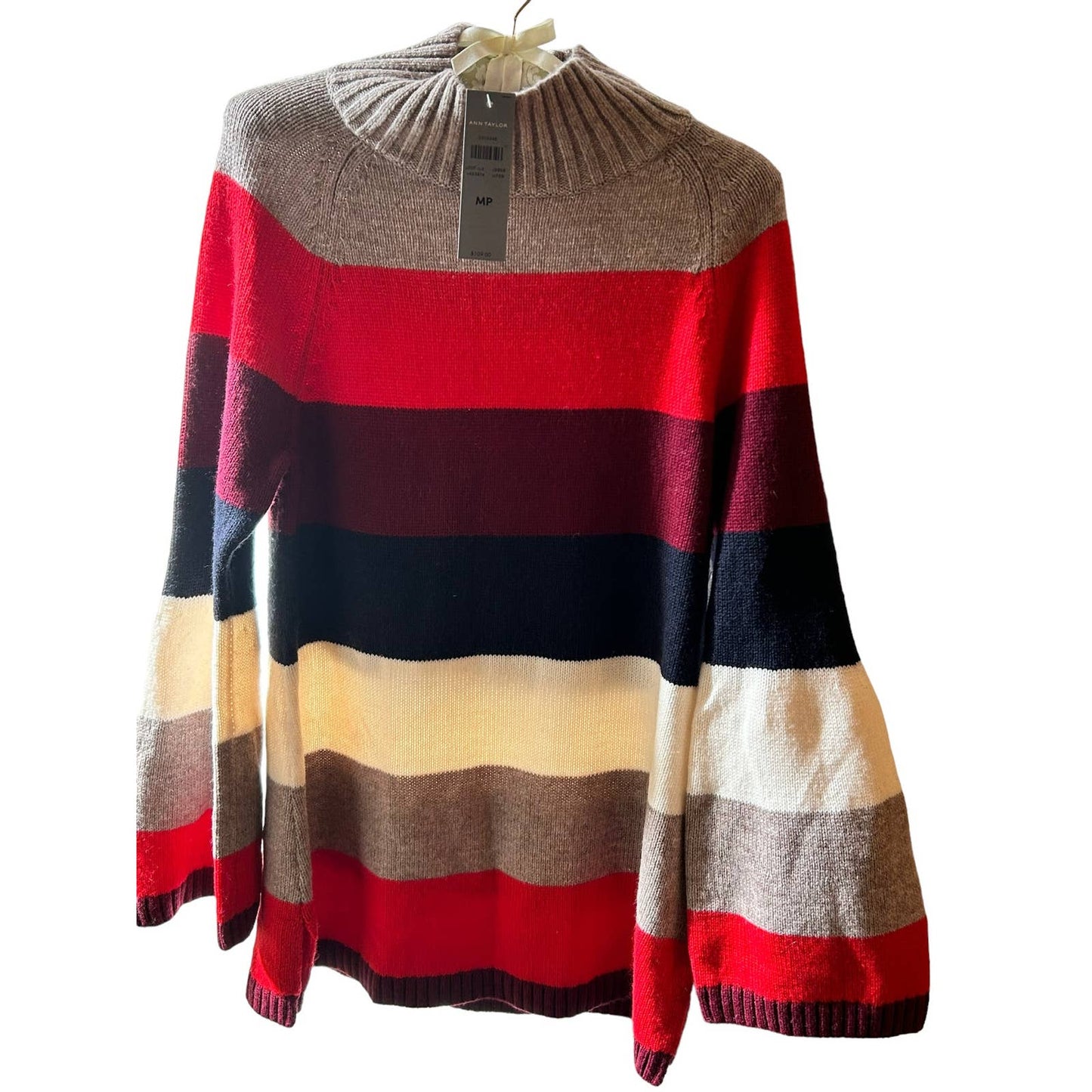 Ann Taylor Wool Blend Size Medium, Petite Stripe Blocked Sweater