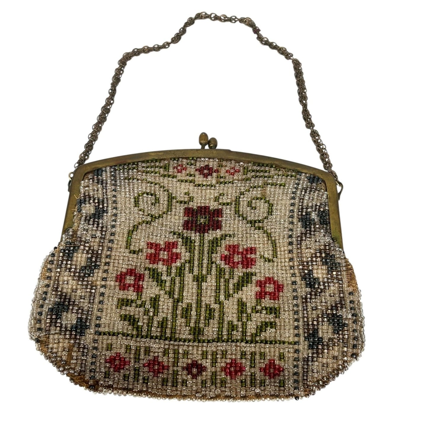 Vintage Hand-Beaded Floral Evening Bag with Metal Frame