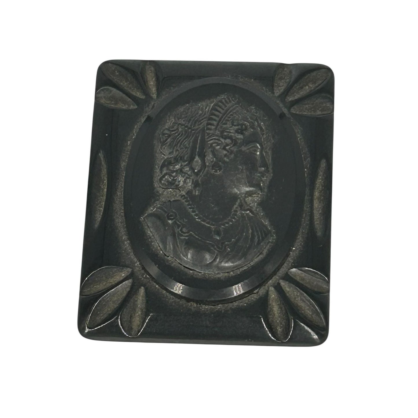 Large Antique Victorian Gutta Percha Mourning Cameo Brooch Pin — Memento Mori