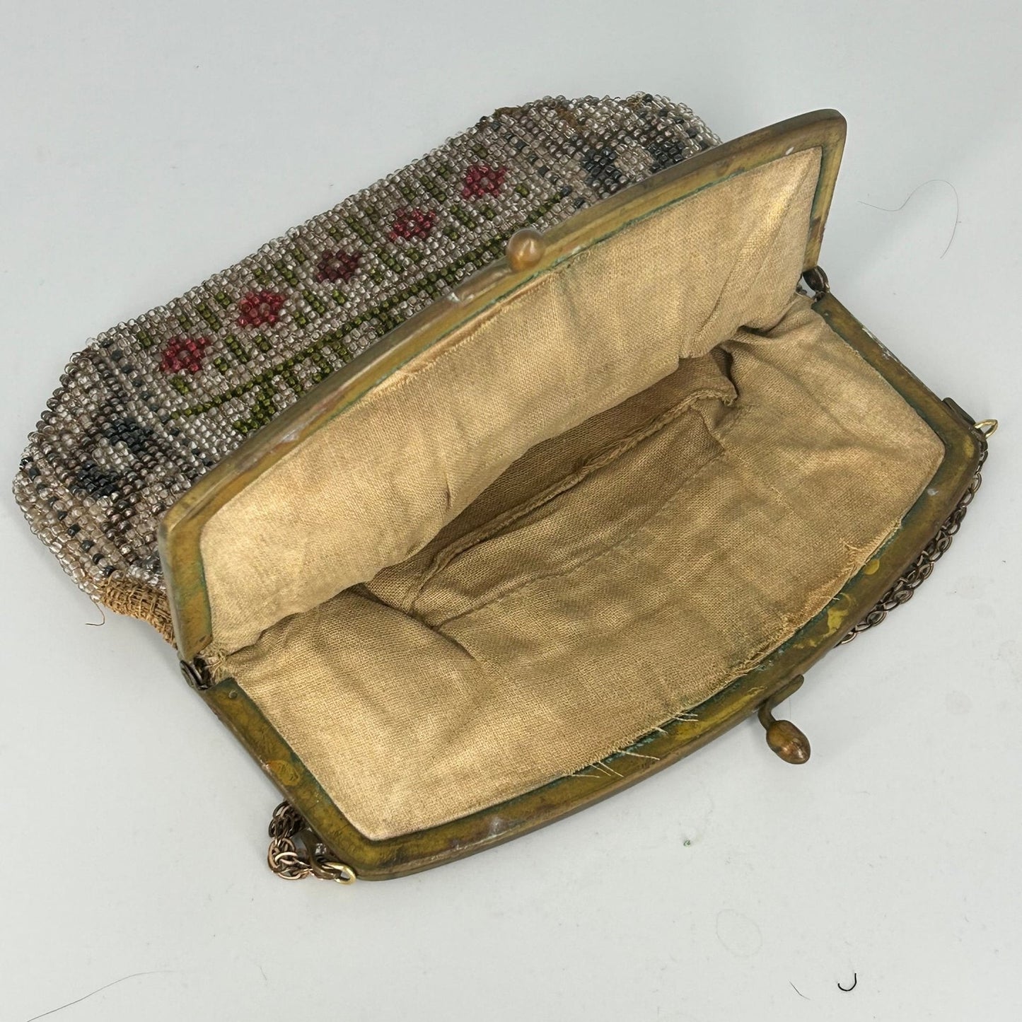 Vintage Hand-Beaded Floral Evening Bag with Metal Frame