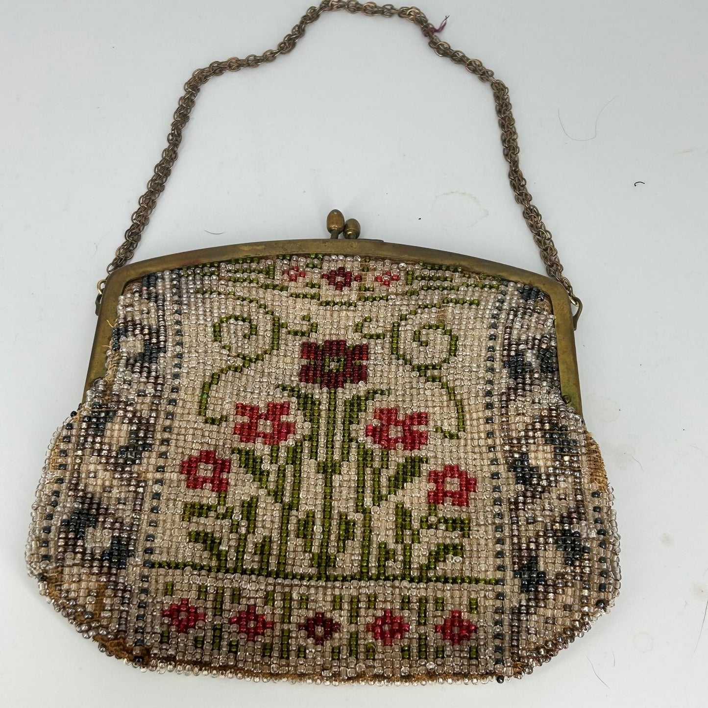 Vintage Hand-Beaded Floral Evening Bag with Metal Frame