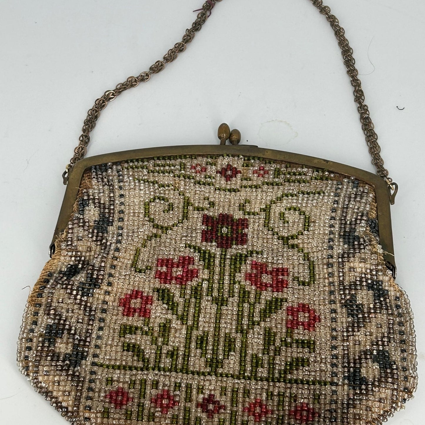 Vintage Hand-Beaded Floral Evening Bag with Metal Frame