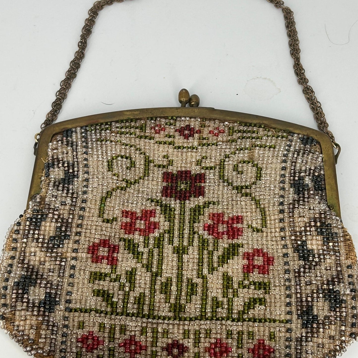Vintage Hand-Beaded Floral Evening Bag with Metal Frame