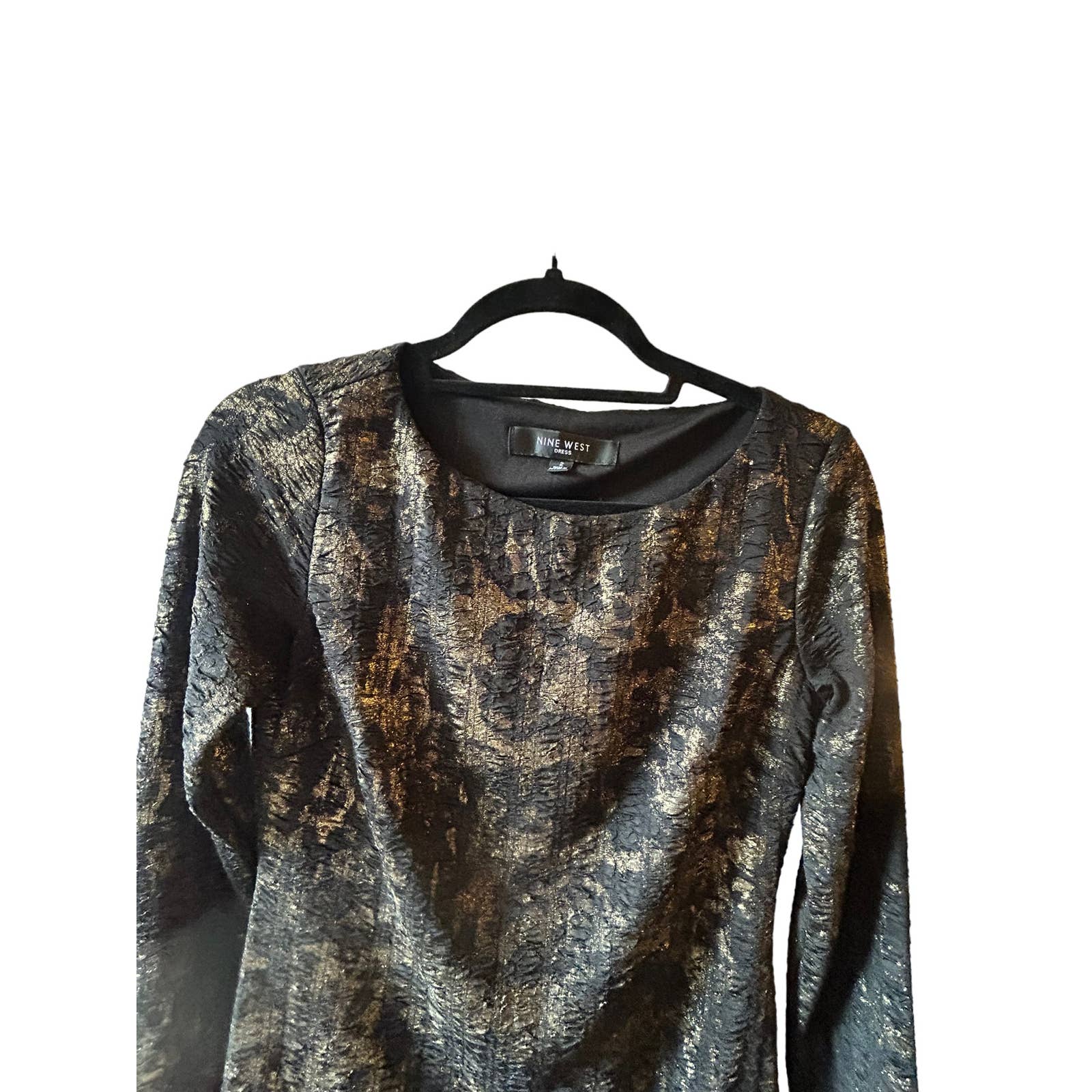 Nine West Size 2 Black and Gold Long Sleeved Dress Christina Jeanne Thrift Nine West Size 2 Black and Gold Long Sleeved Dress Christina Jeanne Thrift