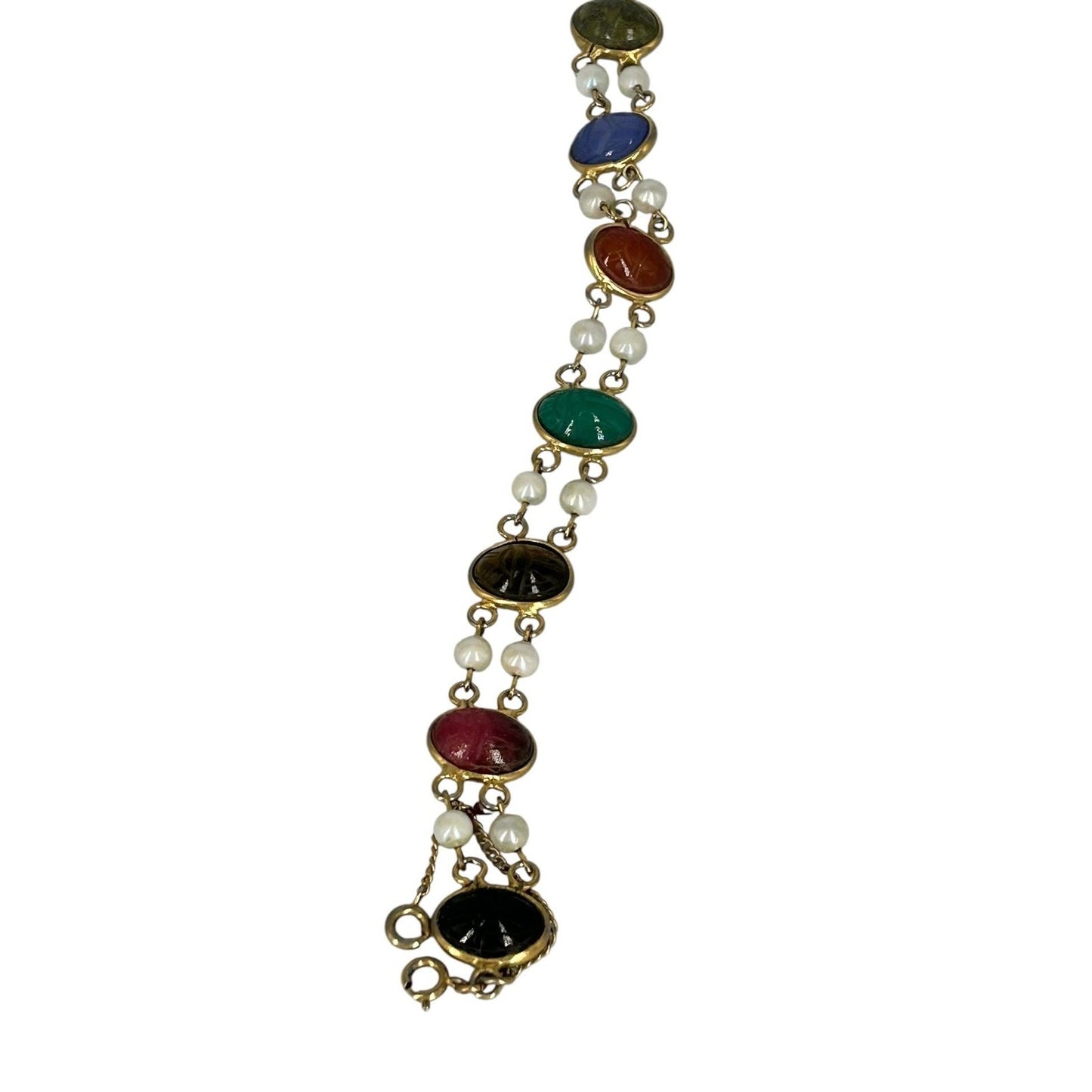 Vintage Gold Filled Multi-Gemstone Scarab Bracelet