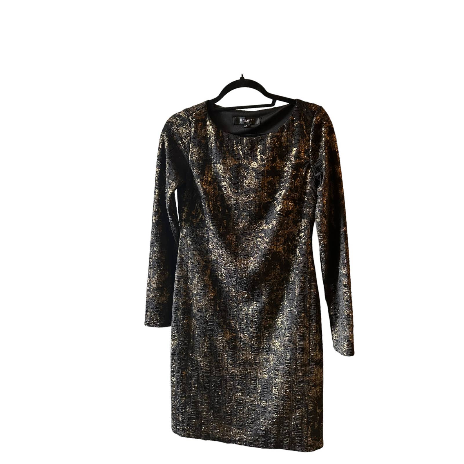 Nine West Size 2 Black and Gold Long Sleeved Dress Christina Jeanne Thrift Nine West Size 2 Black and Gold Long Sleeved Dress Christina Jeanne Thrift