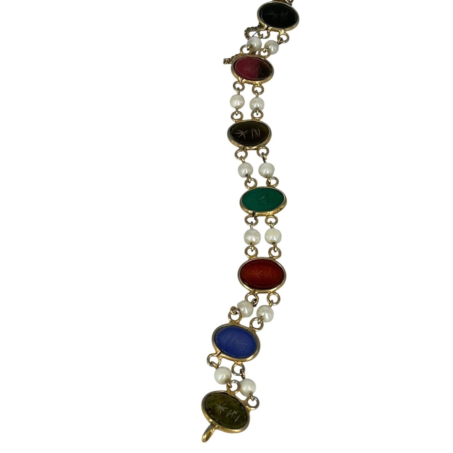 Vintage Gold Filled Multi-Gemstone Scarab Bracelet