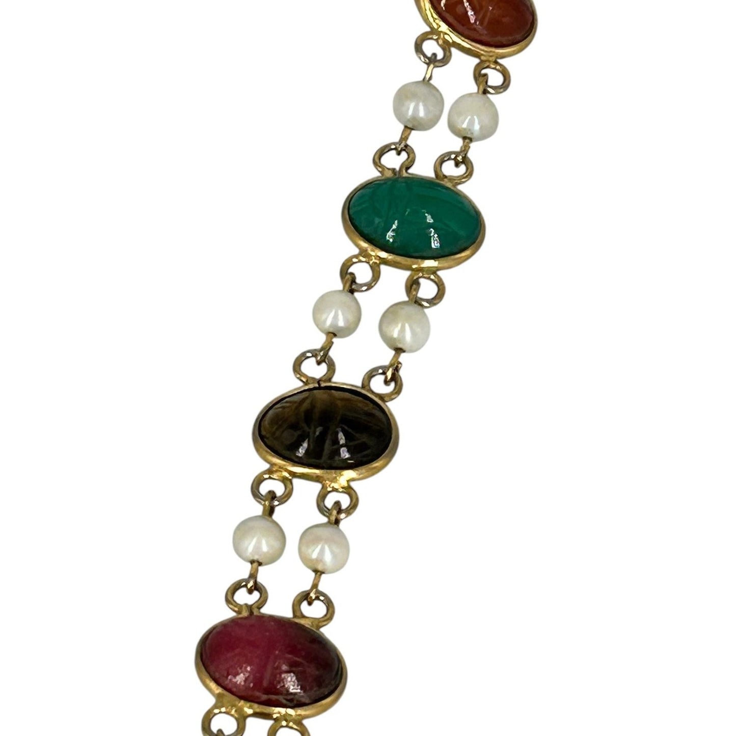 Vintage Gold Filled Multi-Gemstone Scarab Bracelet