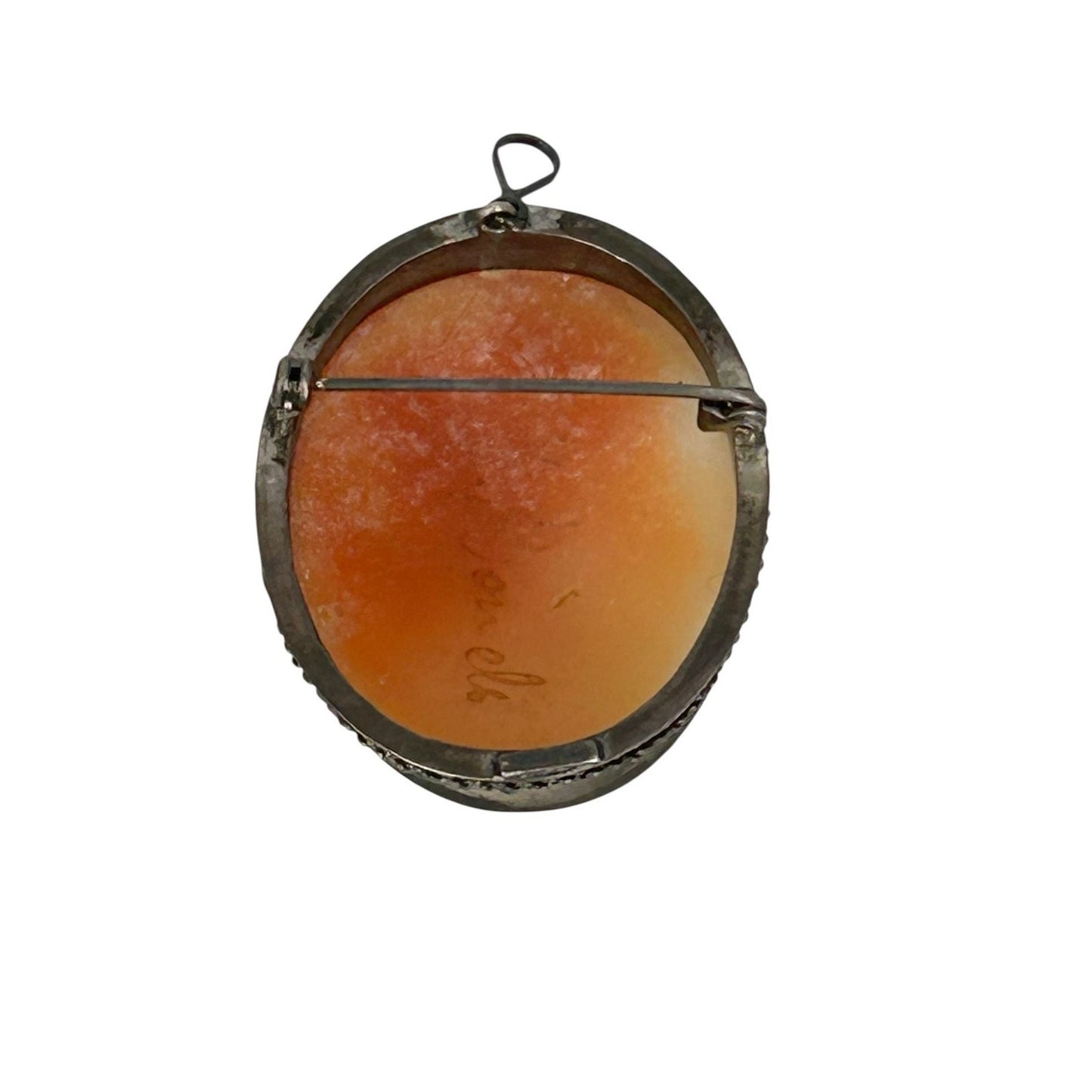Vintage Hand-Carved Shell Cameo Brooch Pendant in 925 Sterling Silver