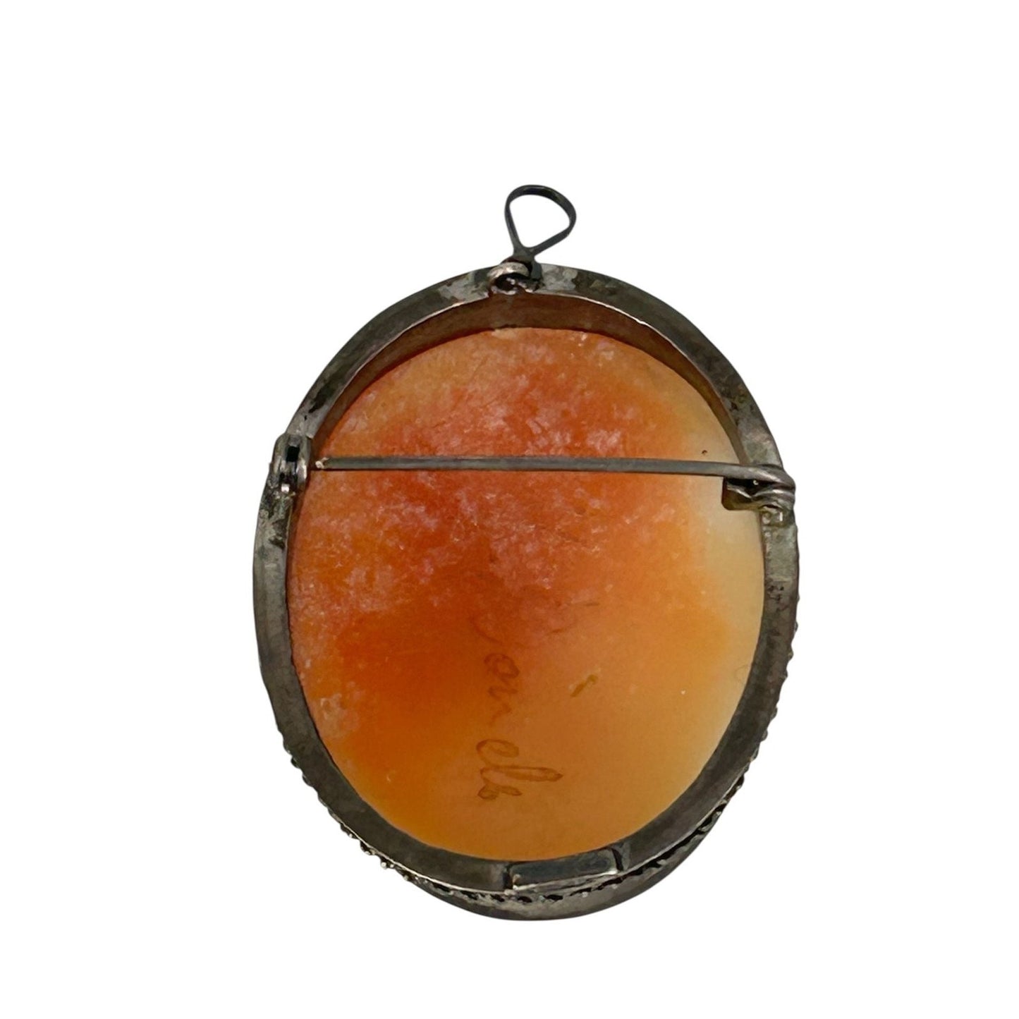 Vintage Hand-Carved Shell Cameo Brooch Pendant in 925 Sterling Silver