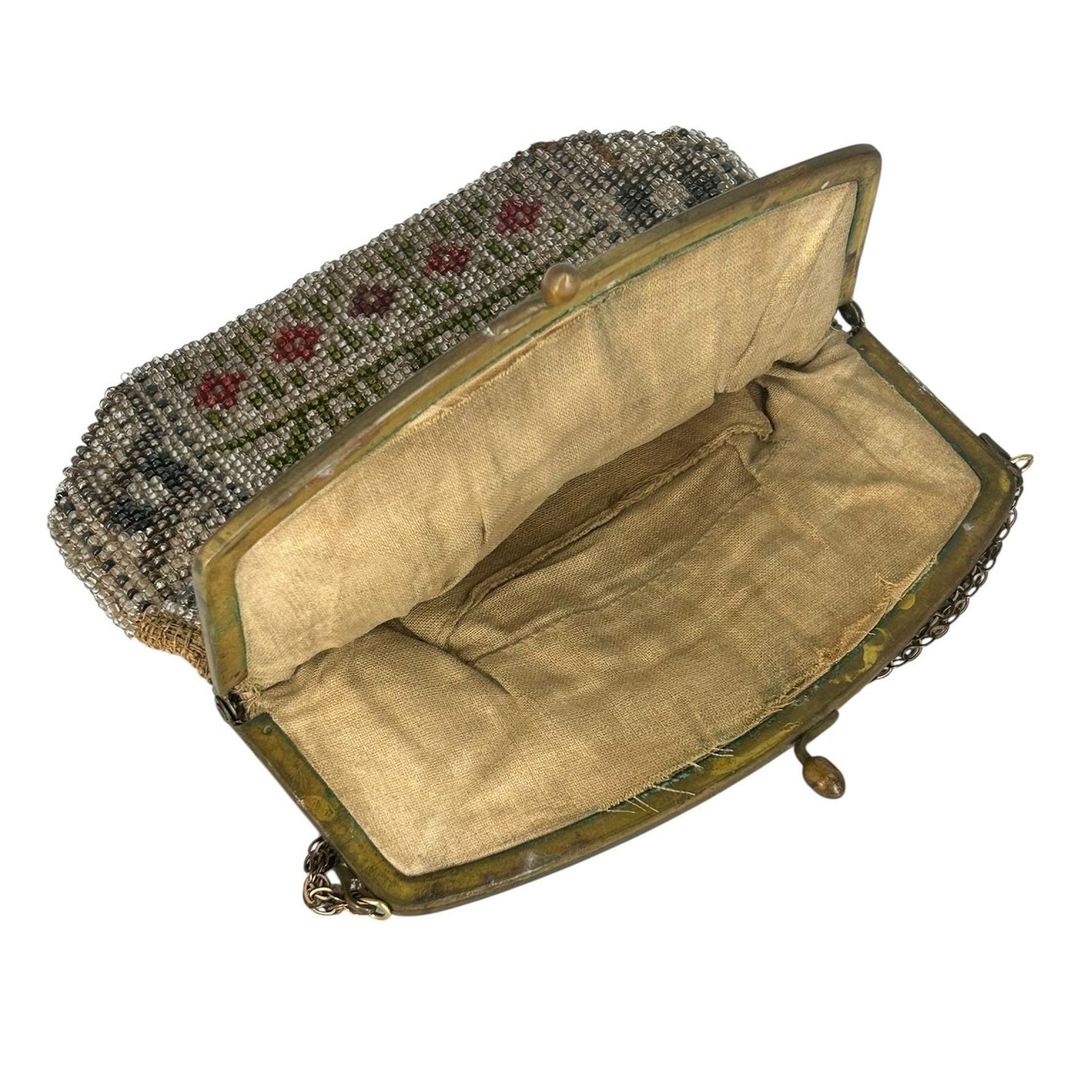 Vintage Hand-Beaded Floral Evening Bag with Metal Frame