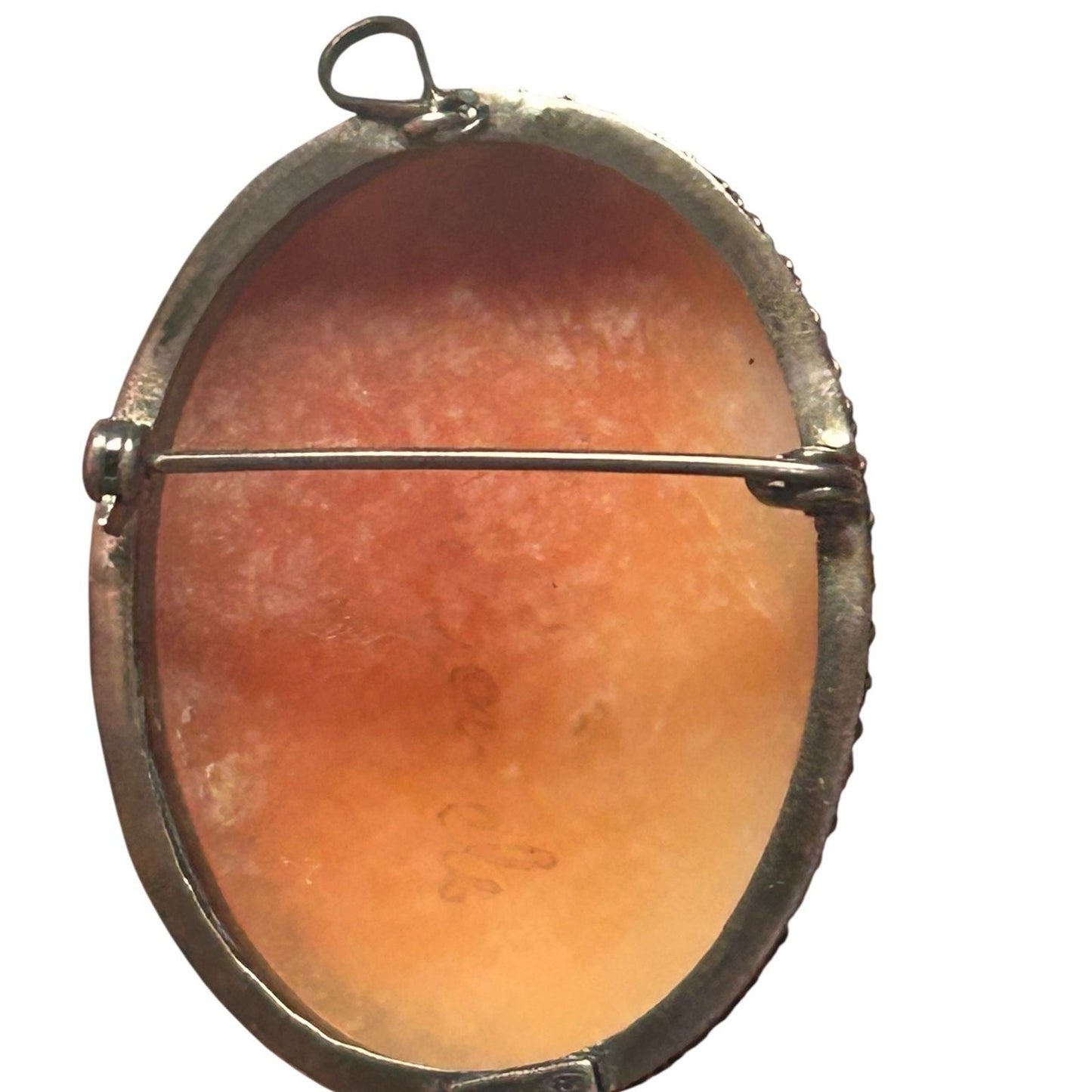 Vintage Hand-Carved Shell Cameo Brooch Pendant in 925 Sterling Silver